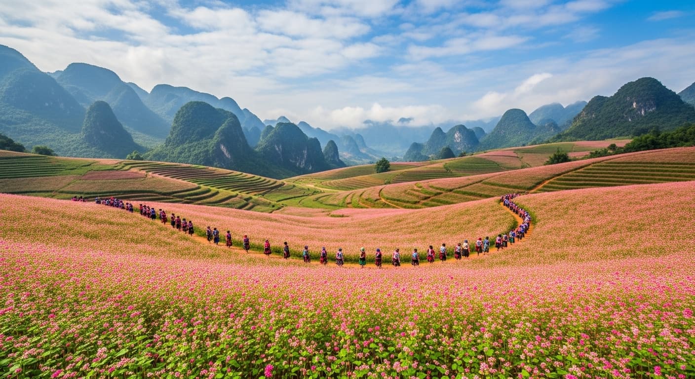 Lễ hội Hoa Tam Giác Mạch Hà Giang: Sắc hồng trên cao nguyên đá